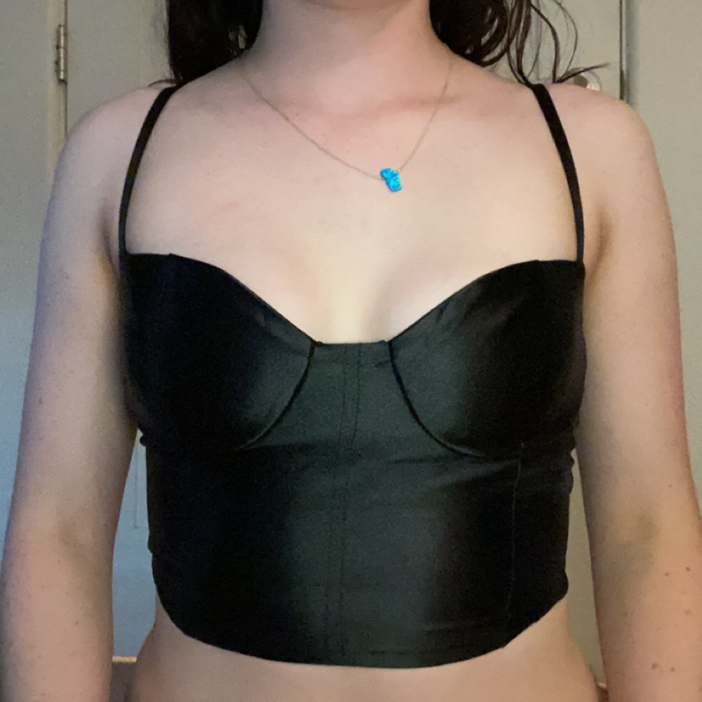 Black satin bra party top. With adjustable straps